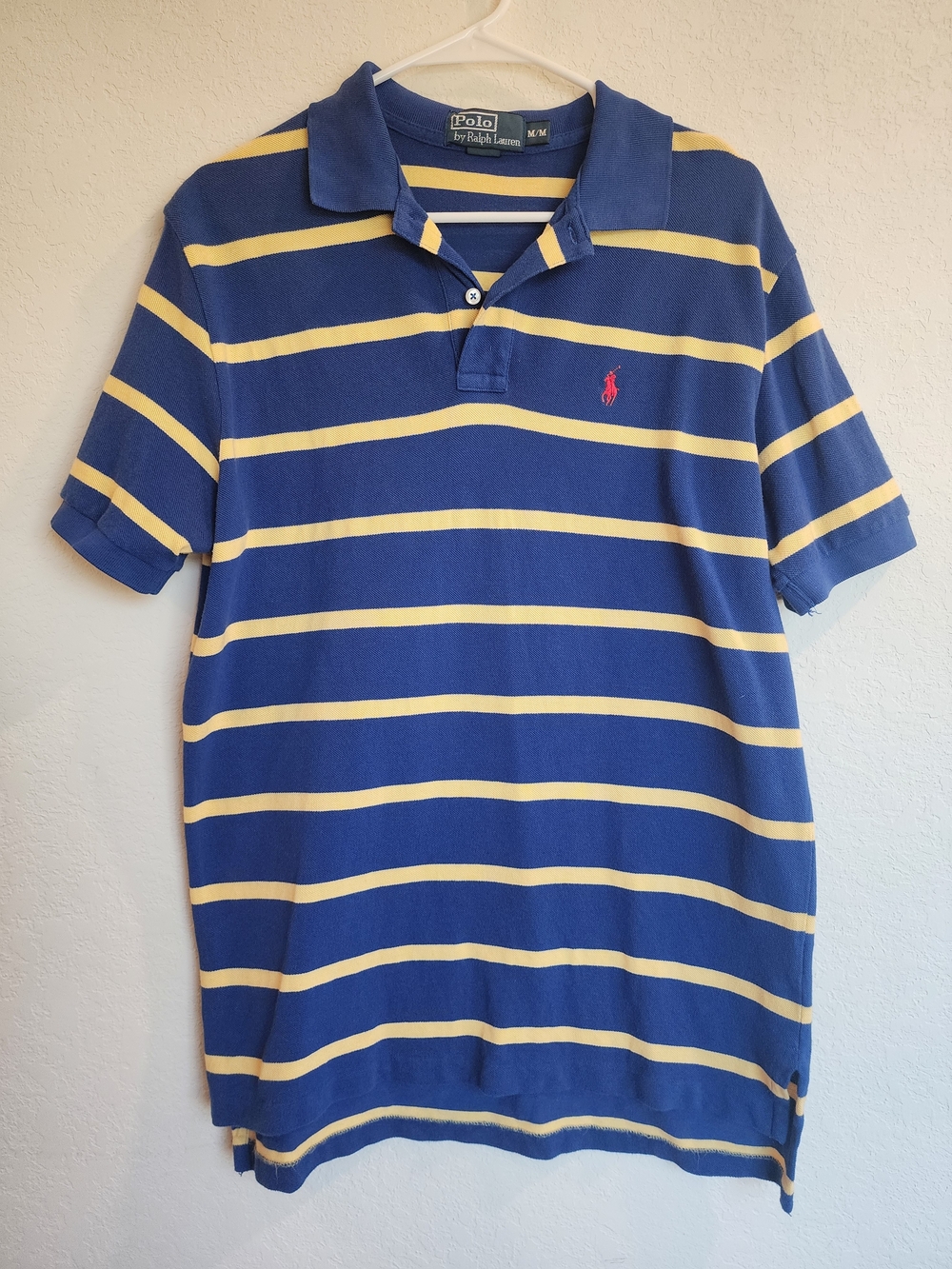 Ralph Lauren Blue Polo with Yellow Stripes and Red Logo